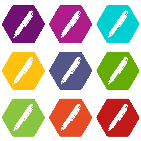 Markör Ikonuppsättning penna färg hexahedron — Stock vektor
