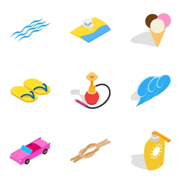 Oceaan vakantie iconen set, isometrische stijl — Stockvector