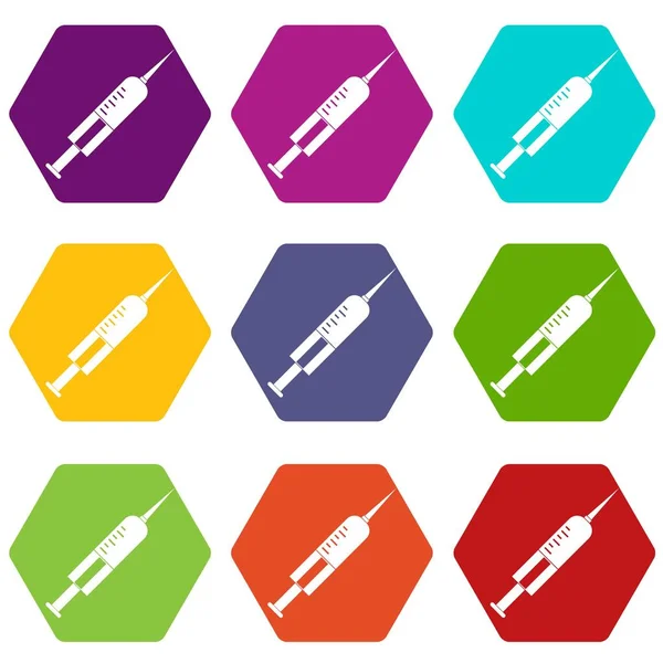 Seringue avec aiguille icône couleur hexaèdre — Image vectorielle