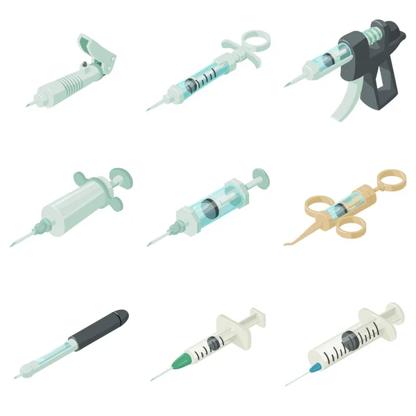 Conjunto de ícones de injeção de agulha de seringa, estilo isométrico — Vetor de Stock