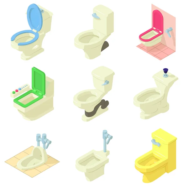 Ensemble d'icônes de bol de toilette, style isométrique — Image vectorielle