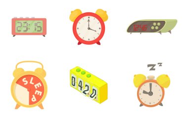 Alarm clock Icon set, karikatür tarzı