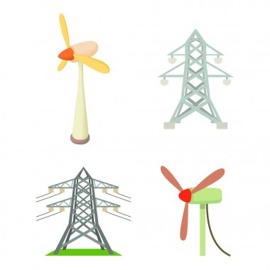 Elektrik Kulesi simge seti, karikatür tarzı