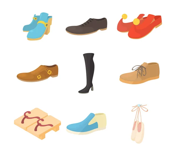 Ensemble d'icônes chaussures, style dessin animé — Image vectorielle