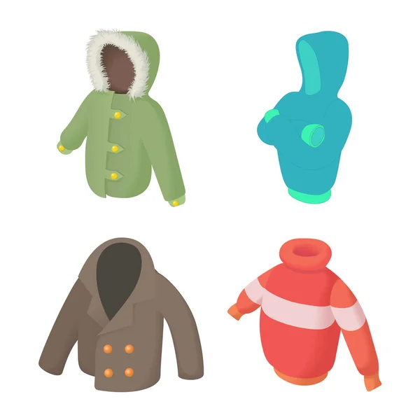 Set di vestiti invernali icona, stile cartone animato — Vettoriale Stock