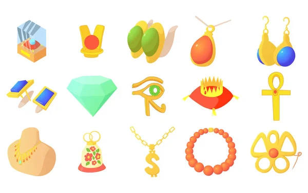 Jewerly pictogrammenset, cartoon stijl — Stockvector