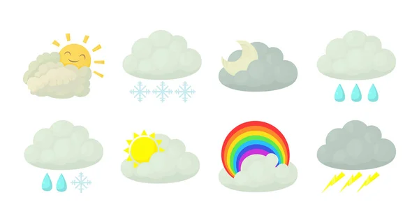 Conjunto de iconos de nube, estilo dibujos animados — Vector de stock