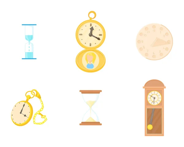 Ensemble d'icônes d'horloge, style dessin animé — Image vectorielle