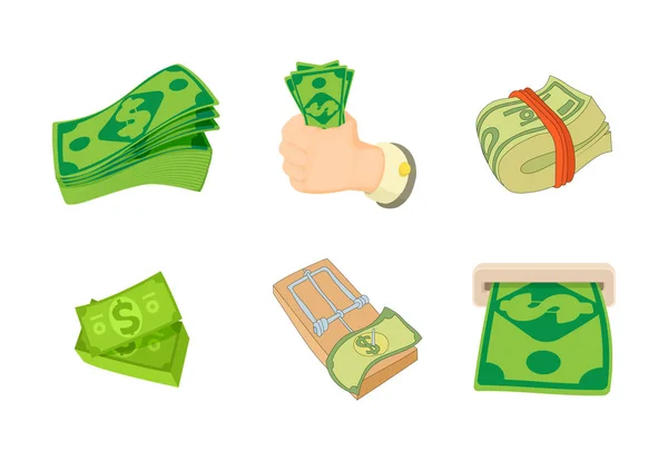 Dollar pictogrammenset, cartoon stijl — Stockvector