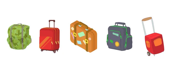 Travel bag pictogrammenset, cartoon stijl — Stockvector