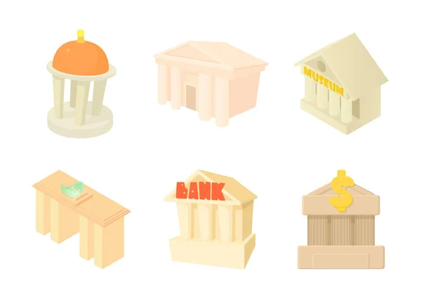 Ensemble d'icônes de bâtiment de colonne, style dessin animé — Image vectorielle