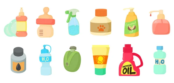 Plastic bottle icon set, cartoon style — Stock Vector