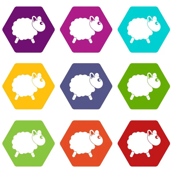 Sheep icon set color hexahedron — Stock Vector