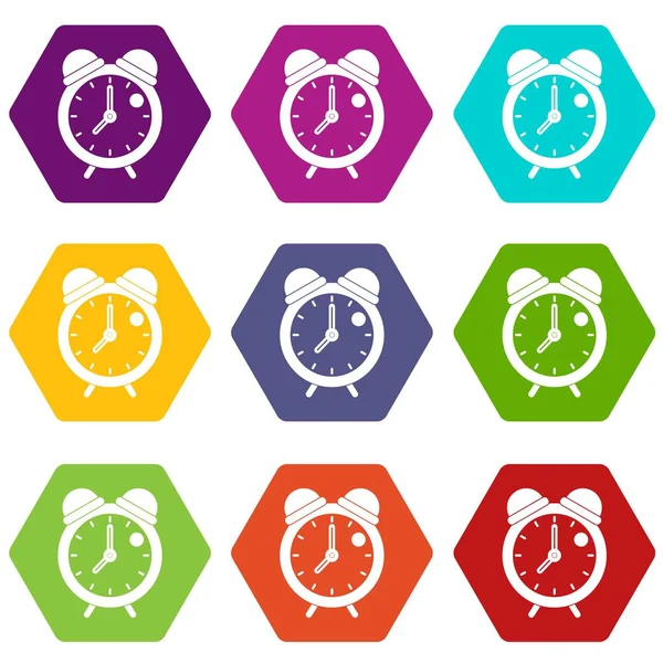 Reloj despertador retro clásico icono de diseño conjunto de color hexaedro — Vector de stock