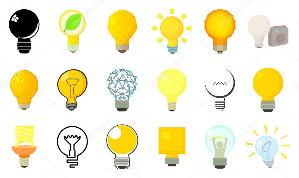 Bulb icon set. Cartoon set of bulb vector icons for web design isolated on white background