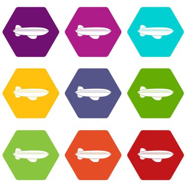 Renk altı yüzlü keşif balonu uçak uçan Icon set