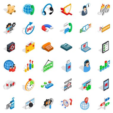 Güç sistemi Icons set, izometrik stili