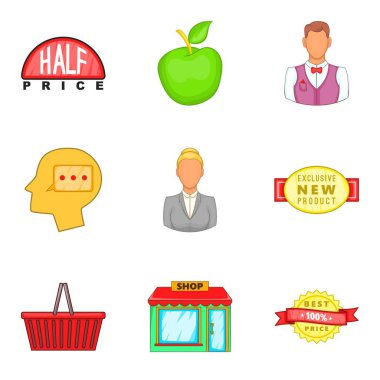 Fırsat Icons set alışveriş, karikatür tarzı