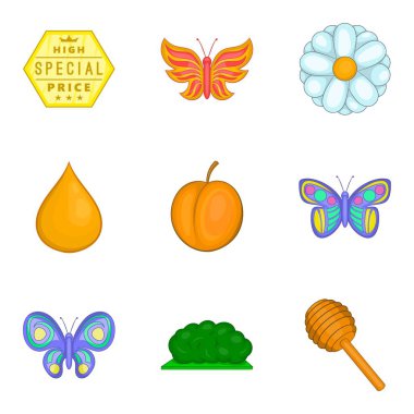 Bal hasat Icons set, karikatür tarzı