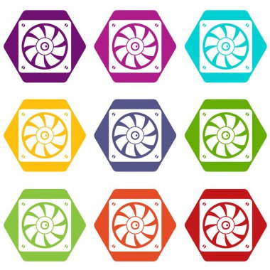 Renk altı yüzlü bilgisayar fan Icon set