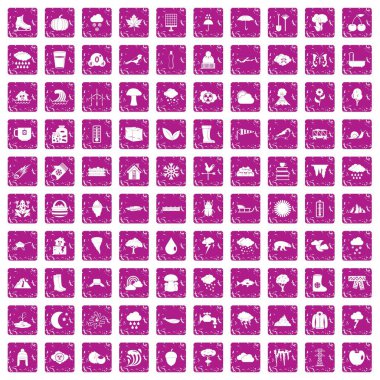 grunge 100 bulutlar Icons set pembe