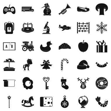 Bebek okul Icons set, basit tarzı