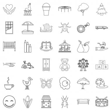 Çocuk bakıcısı Icons set, anahat stili