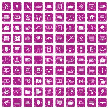 100 siber güvenlik simgeleri grunge pembe ayarla