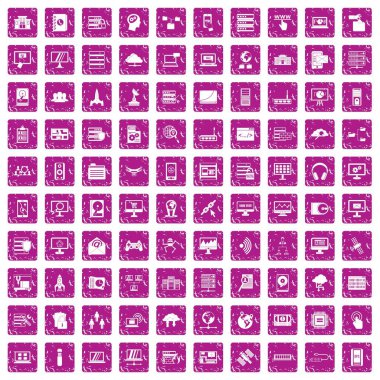 100 veritabanı ve bulut simgeler grunge pembe ayarla