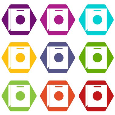 Renk altı yüzlü kağıt çanta Icon set