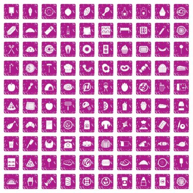 100 lezzetli yemekler simgeler grunge pembe ayarla