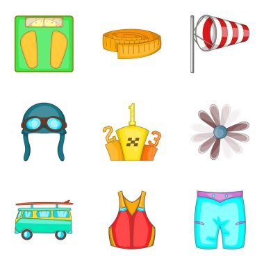 Fiziksel yaşam tarzı Icons set, karikatür tarzı