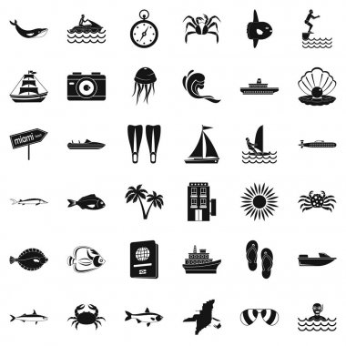 Okyanus kat Icons set, basit tarzı