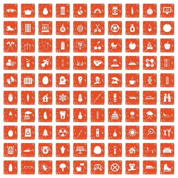 100 icone della salute del bambino set grunge arancione — Vettoriale Stock