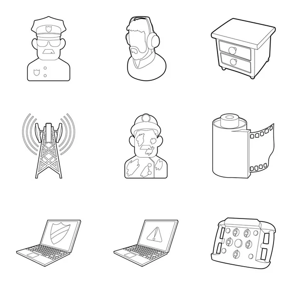 Conjunto de iconos de televisión inteligente, estilo de esquema — Vector de stock