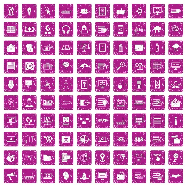 100 siber güvenlik simgeleri grunge pembe ayarla