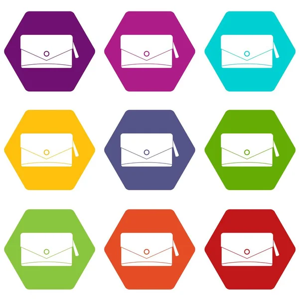 Small bag icon set color hexahedron — Stock Vector