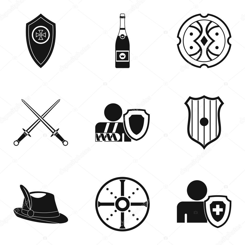 Shield icons set, simple style
