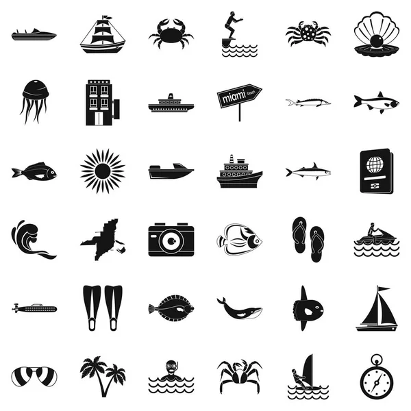 Zestaw ikon pelagicznych, prosty styl — Wektor stockowy
