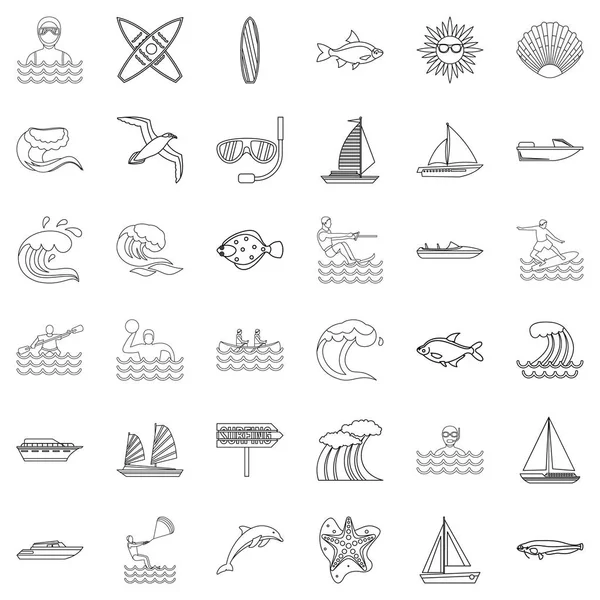 Zestaw ikon oceanograficzne, styl konturu — Wektor stockowy
