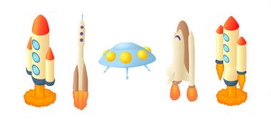 Uzay gemisi simge seti, karikatür tarzı