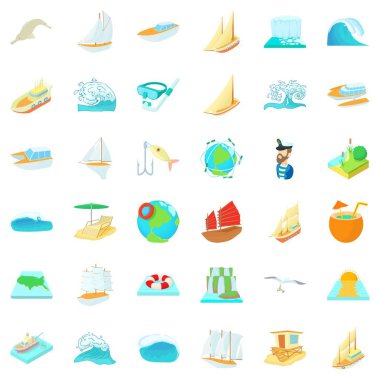 Deniz su Icons set, karikatür tarzı