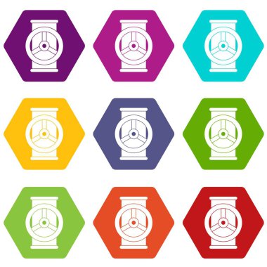 Renk altı yüzlü Vana Icon set