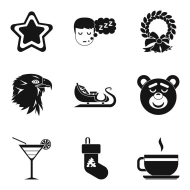 Dağ Icons set, basit tarzı tatil