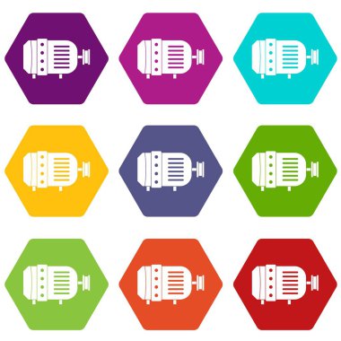 Renk altı yüzlü elektrik motoru Icon set