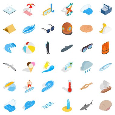 Tatlı su Icons set, izometrik stili