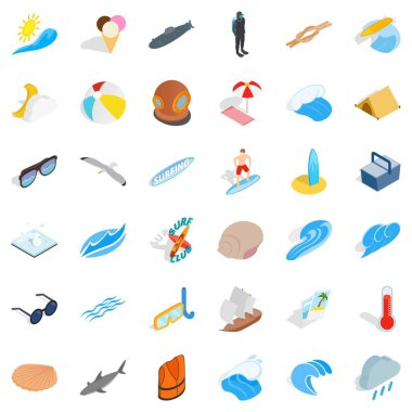 Tatlı su Icons set, izometrik stili