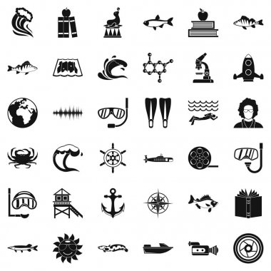 Oceanologist Icons set, basit tarzı