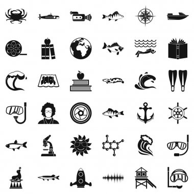 Açık denizde Icons set, basit tarzı