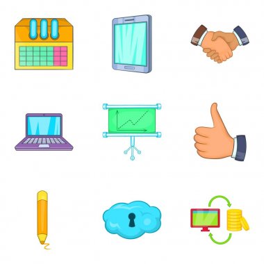 İş stratejisi Icons set, karikatür tarzı